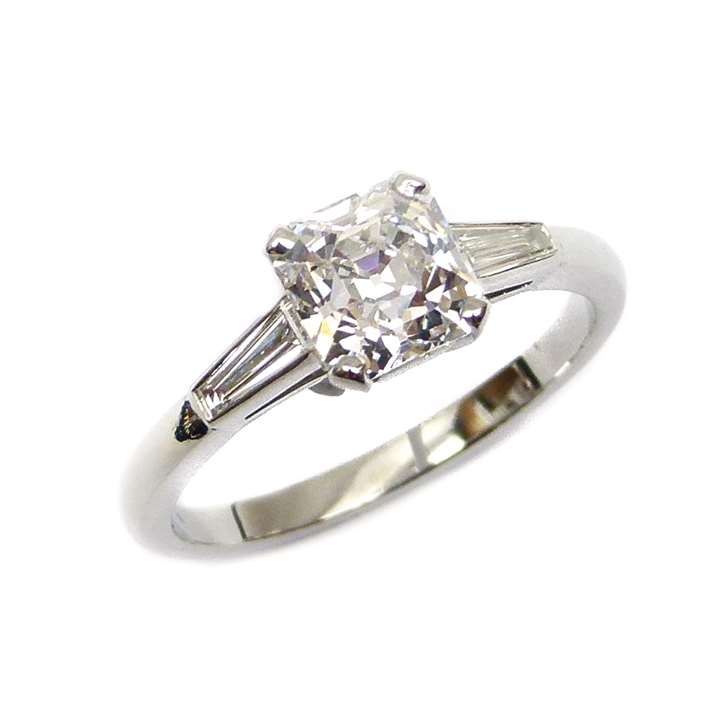 Single stone square cut-corner diamond ring